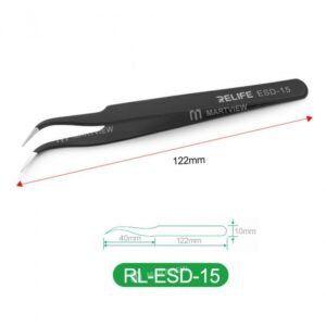 PINZA DE PRECISION CURVA RELIFE RL-ESD-15 NEGRA ANTIESTATICA NO MAGNETICA